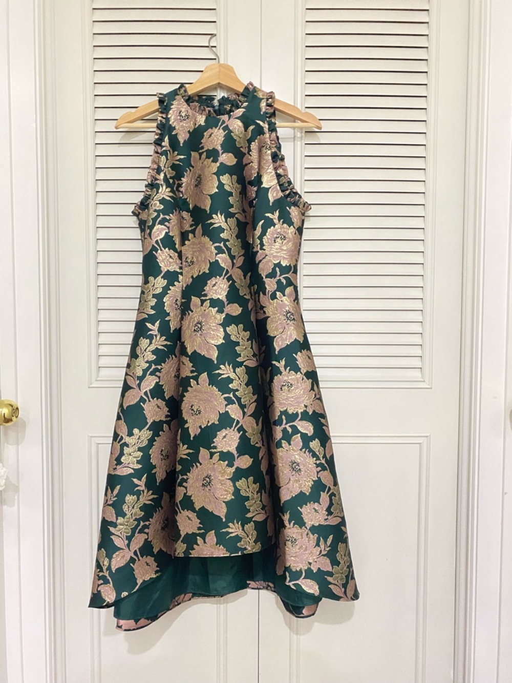 Adrianna Papell Dark Green and Metallic Floral Dress